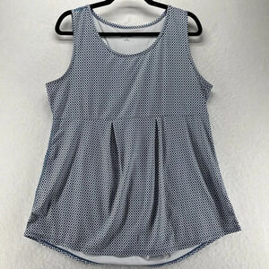 Lands' End Sport Tank Top Womens L 14-16 Printed Pleated Sleeveless Stretch Blue